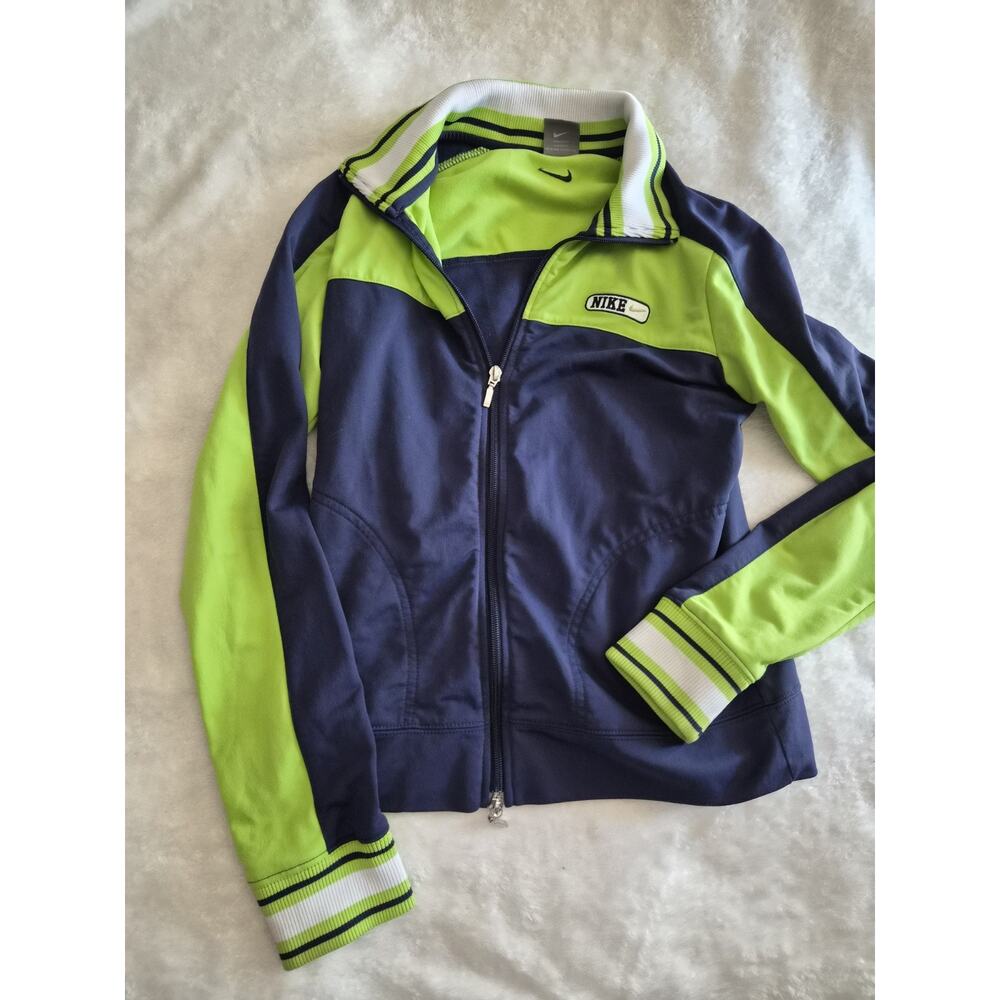 Preowned Nike Lightweight Jacket Green & Navy Blue Youth Unisex Size Medium 8-10